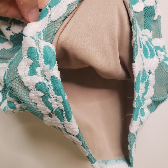 VA Va Voom Teal Mesh & Lace Nude Swmi Sheer Bodycon Dress Size Small - Picture 6 of 13